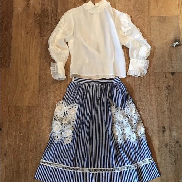 Vintage Prairie High Collar Top and Stripped Skirt - Picture 3 of 8